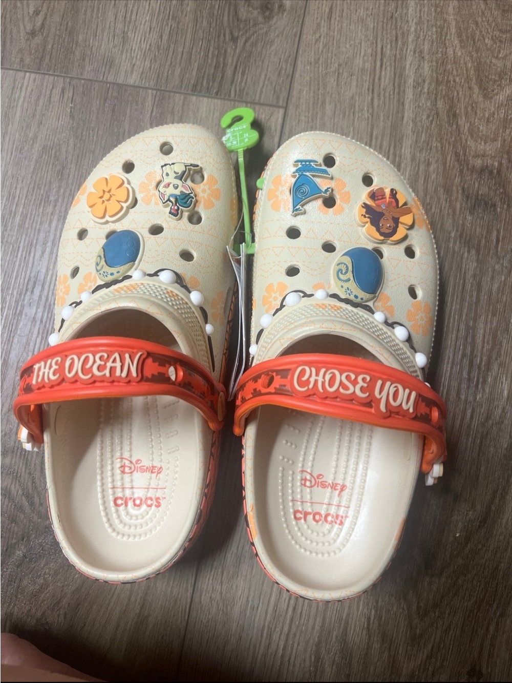 Disney Cream Clog Sandals with Orange Straps and Floral Accents